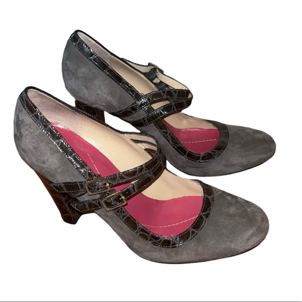 Kate Spade Mary Jane Heel‎ 7.5 Gray Suede Double Strap Italy Academia Preppy - Picture 9 of 9